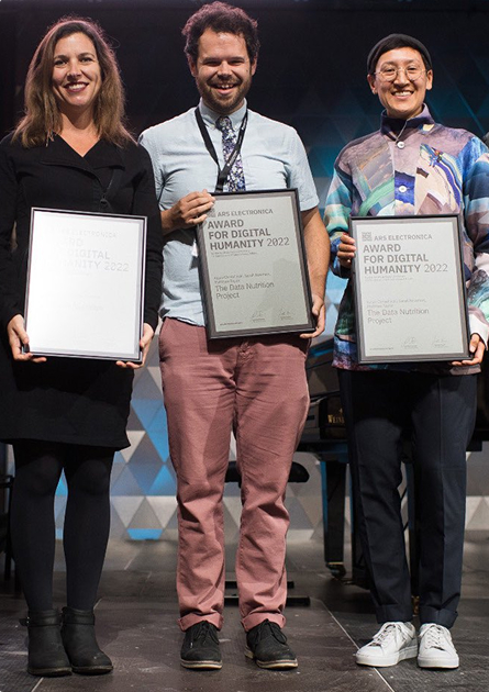 The DNP team receiving the Ars Electronica Award for Digital Humanity